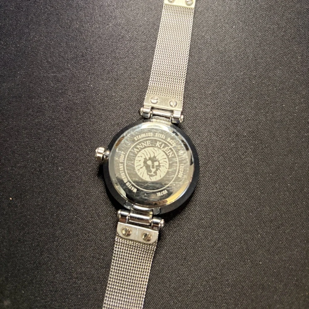 Anne Klein Mesh Bracelet Watch Womens Silver Crystal Bezel Dressy Timepiece